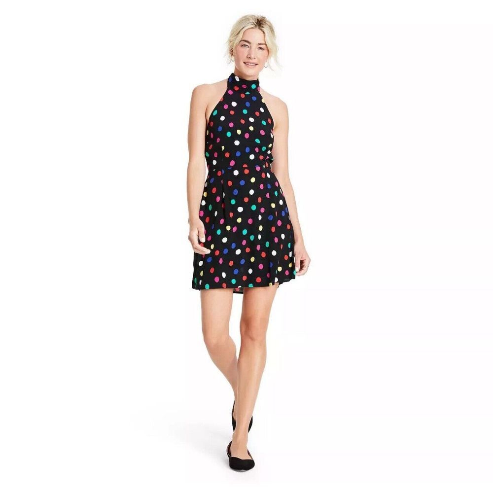 RIXO for Target Women's Medium Black Polka‎ Dot Sleeveless Halter Dress